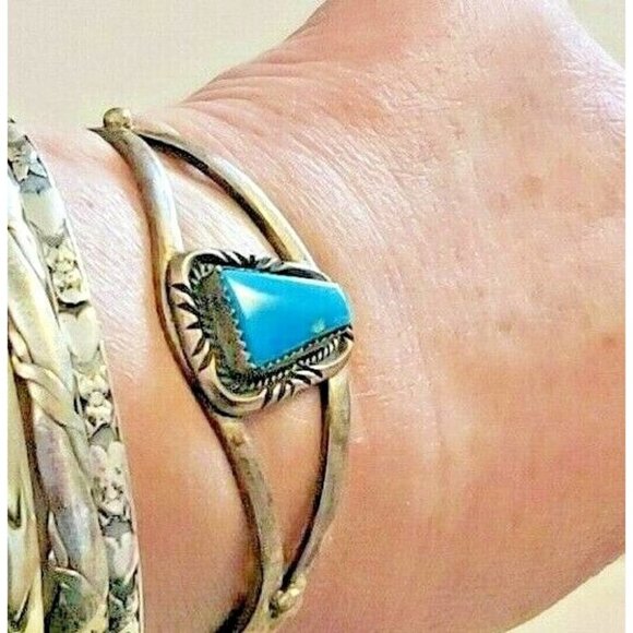 Navajo Bobby Apachito Turquoise Sterling Cuff Vintage circa mid 70s    (NAB 1025 - Picture 8 of 11